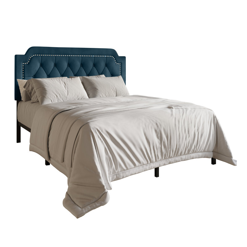 Lit plateforme tapissier Dwayna, Bleu marine, Très grand
