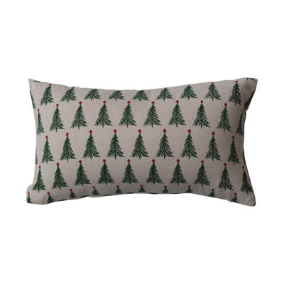 Coussin lombaire en coton délavé avec motif d'arbre de Noël Stonewashed