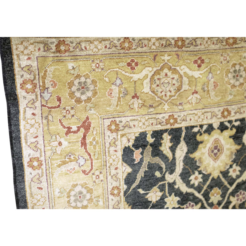 Hand Knotted Wool Area Rug in Black And Dark Gold