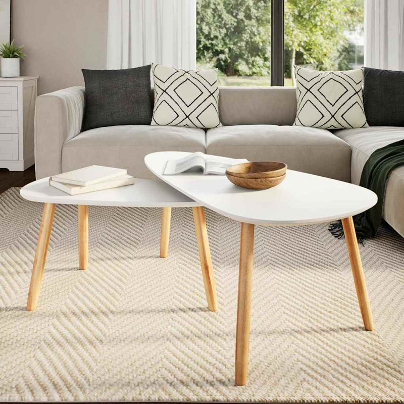 Table basse gigogne 2 pièces vidaXL, tables d'appoint avec pieds en bois de pin massif, style scandinave, blanc 39,4 po x 19,7 po x 15,7 po