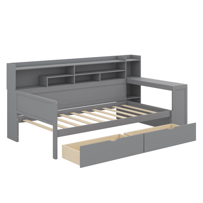 Lit de jour en bois avec tablettes de rangement, lit fonctionnel, Lit simple