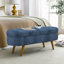 Repose-pieds de rangement ovale avec pieds en bois d'hévéa, tissu bleu foncé, parfait pour la décoration intérieure et une utilisation multifonctionnelle