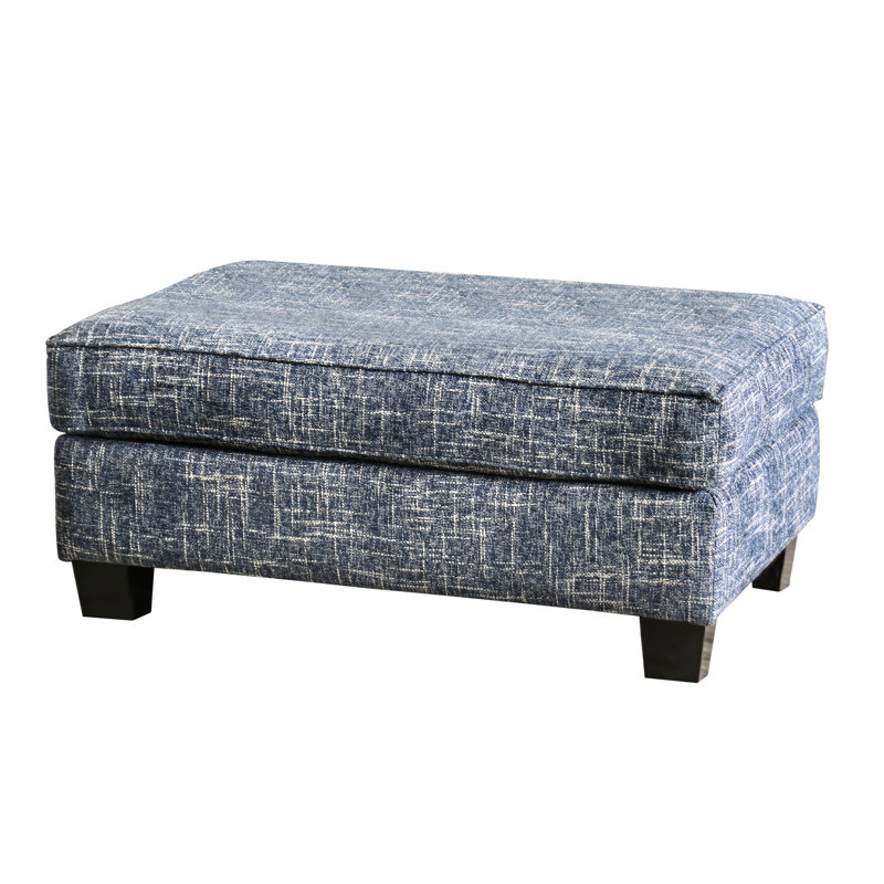 Repose-pieds rembourré Anddy, Polyester bleu tissé en toile de jute
