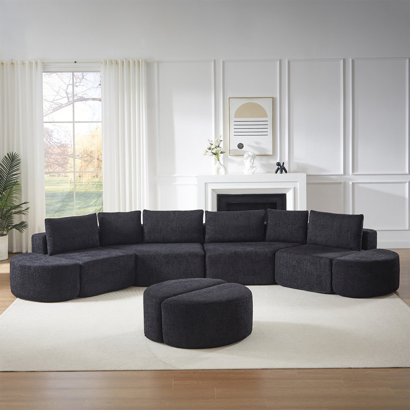 Ensemble de canapé modulaire en tissu chenille, Tissu noir