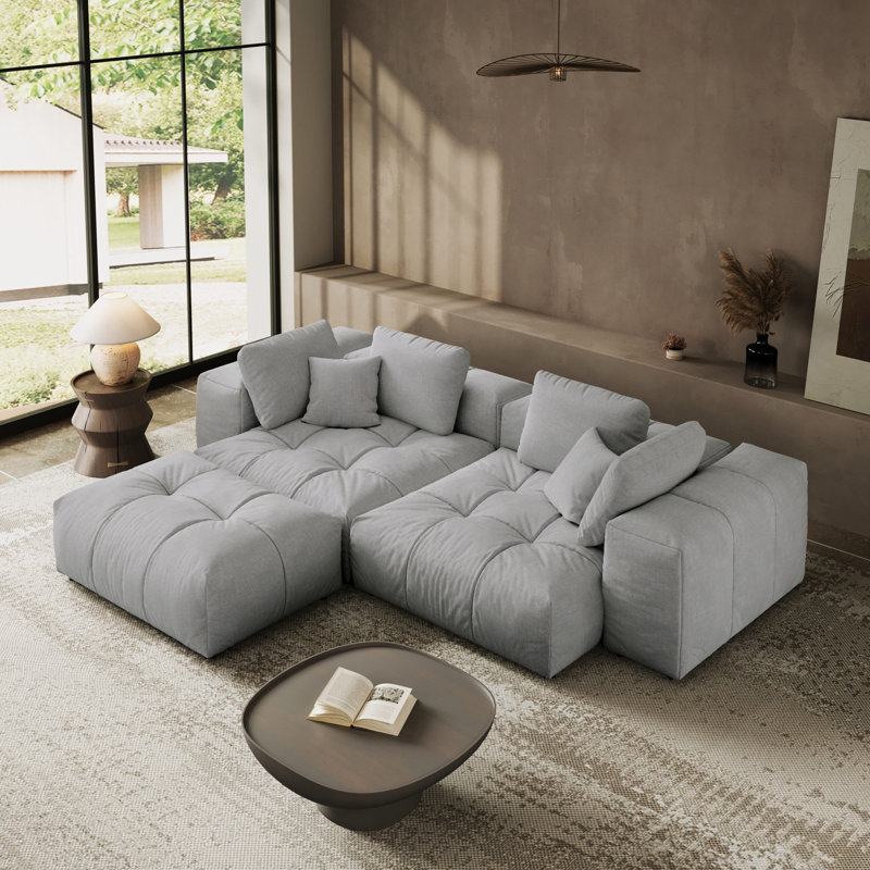 Canapé modulaire modulaire, siège à combinaison profonde surdimensionné, housses de coussin amovibles et lavables, tissu en lin, rembourrage en duvet