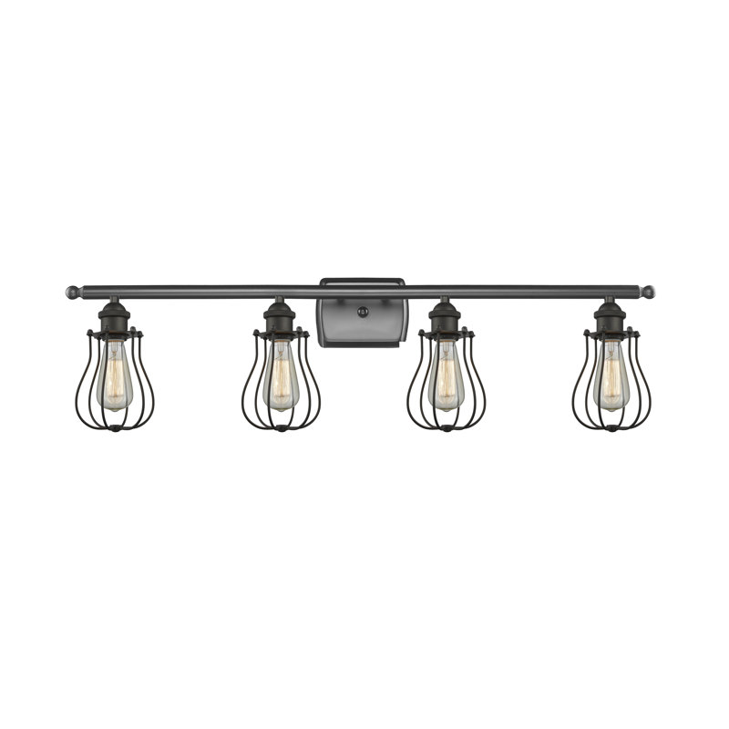 Amett 4 - Light Dimmable Vanity Light, Matte Black, Matte Black, 60 Watt Vintage Incandescent Bulb