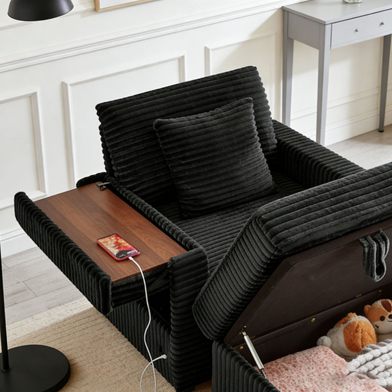 Fauteuil d'appoint confortable en velours côtelé, Noir