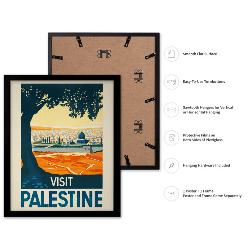 Visitez la palestine, H 08 po x l 10 po, Affiche, Cadre noir