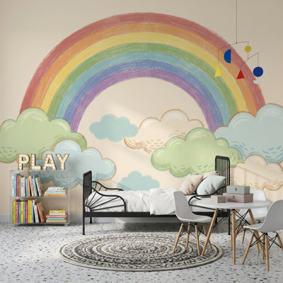 Papier peint pastel arc-en-ciel avec nuages