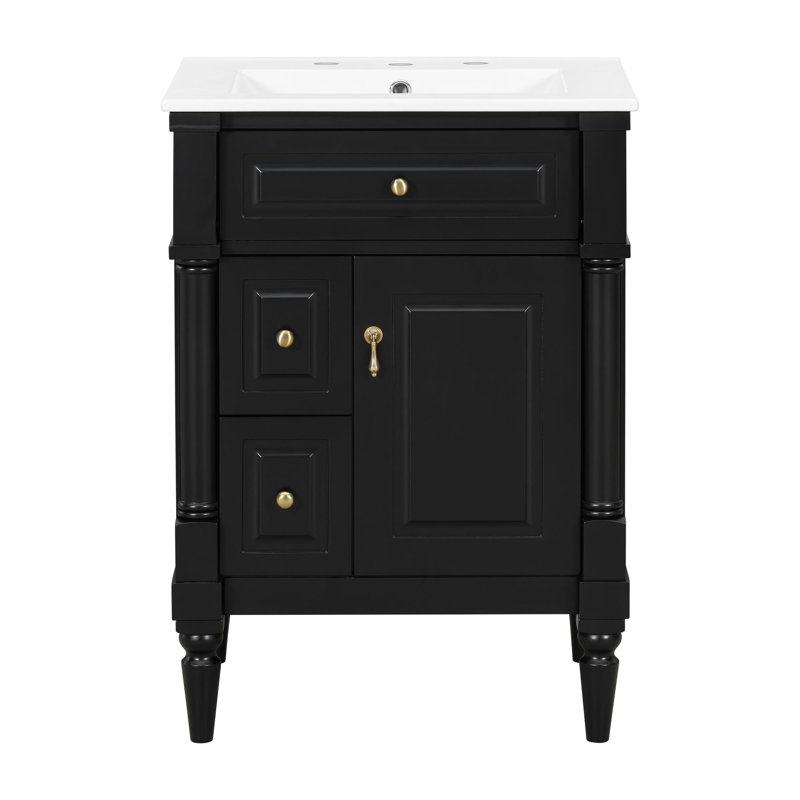 24" freestanding bathroom vanity with ceramic sink, Black