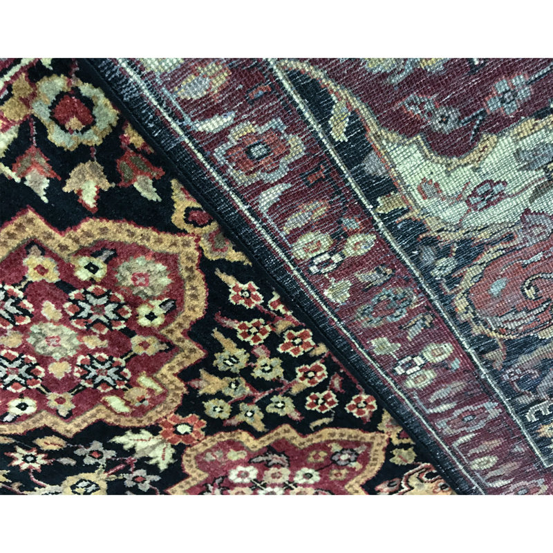 Lamani Wool Oriental Area Rug in Black/Red/Beige/Green