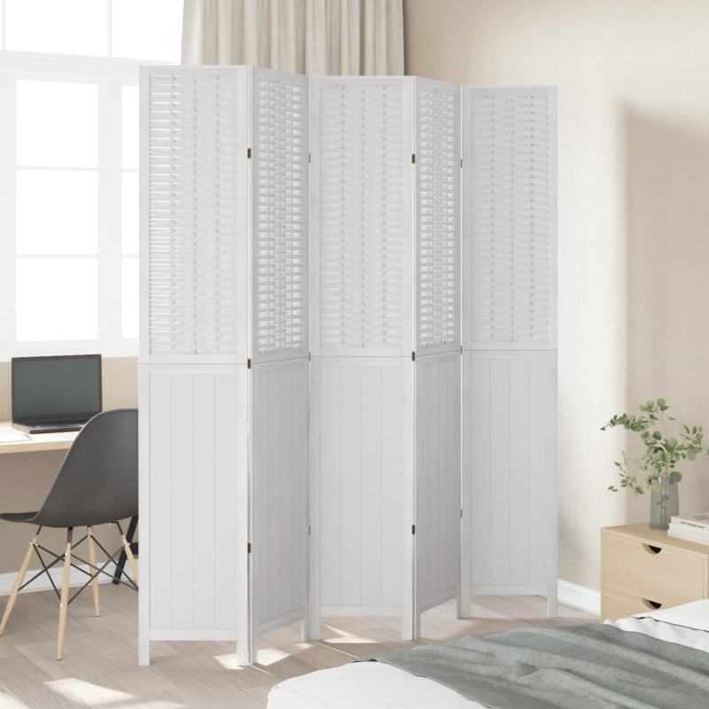  Paravent 5 panneaux en bois massif blanc Paulownia, H 86,6 po x l 70,9 po x P 0,63 po, Blanc, 5