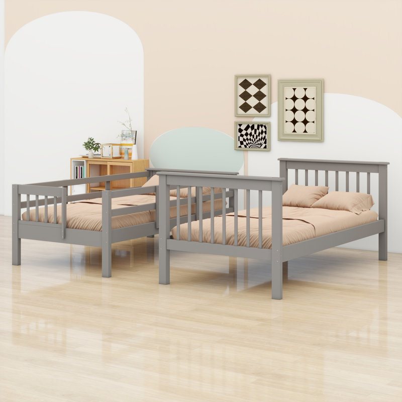 Bunk Bed With Storage Stairway And Guard Rail, Gray
