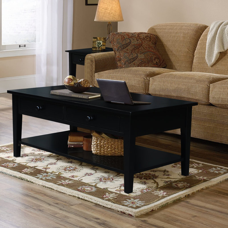 Table basse 4 pieds en bois massif avec rangement Tiller, null