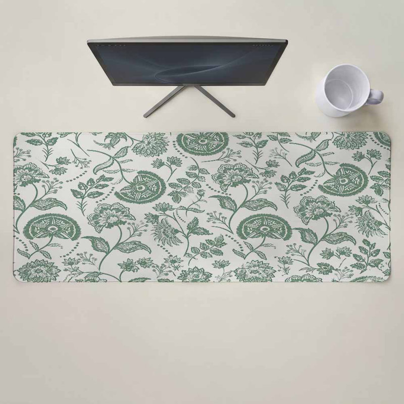 Tapis de souris de style ferme verte, idéal pour le jeu, le bureau et la souris. Motif floral vintage avec feuilles et fruits. Grand format, base antidérapante, 40 x 90 cm. Livré avec une tasse blanche.