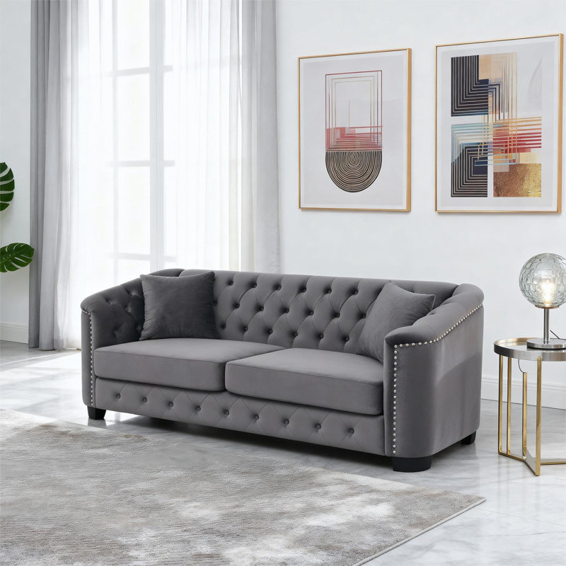 Canapé moderne en velours Chesterfield, Gris