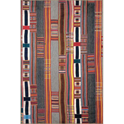 Orange Flowing Themed Geometric Woven Base Washable Rug