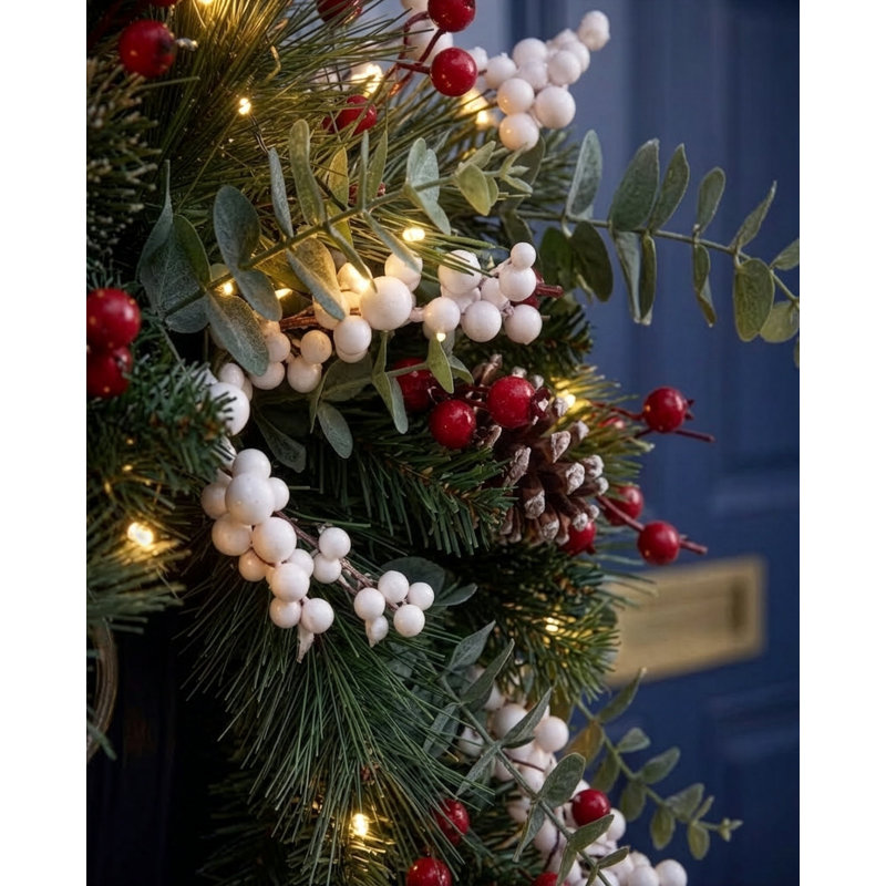 WINTER BLUSH - 26" Christmas Wreath with 50 Warm White 8 Function LEDs