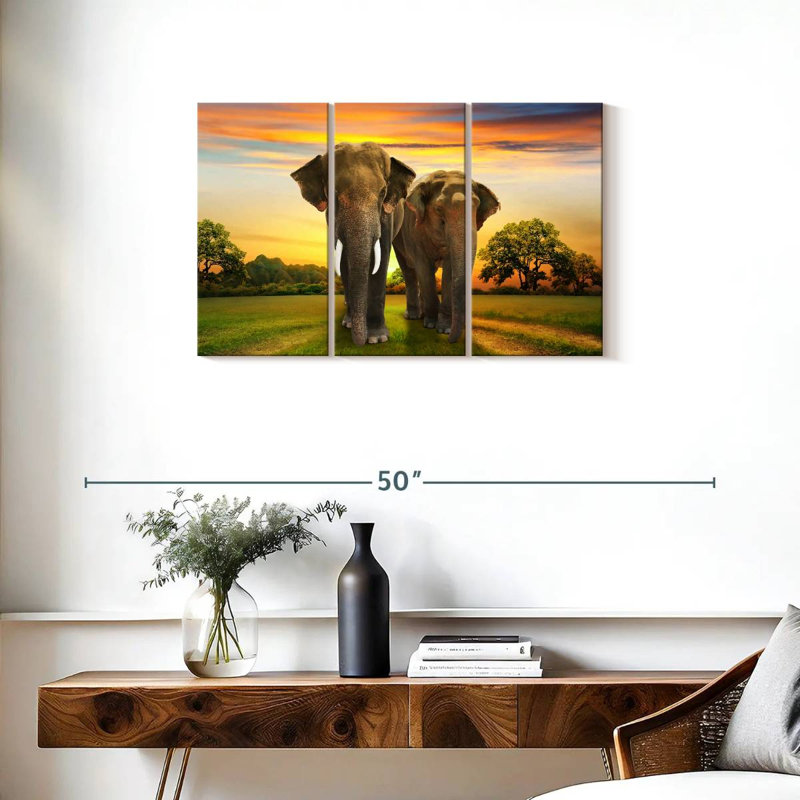Coucher de soleil Bramp Elephant Duo, H 20 po x l 33 po