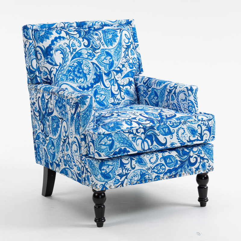 27.1'' Wide Upholstered Armchair with Solid Wood Legs, Blue Floral