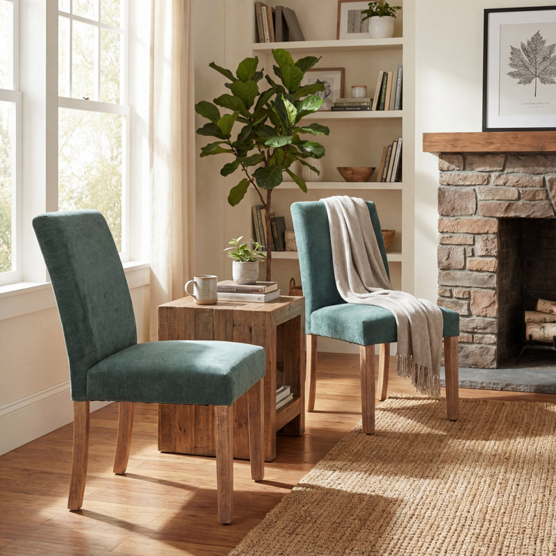 Chaise rembourrée en bois, Bleu vert