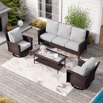 Nadilee Premium All-Weather Wicker - Person Patio Conversation Sets with Cushions