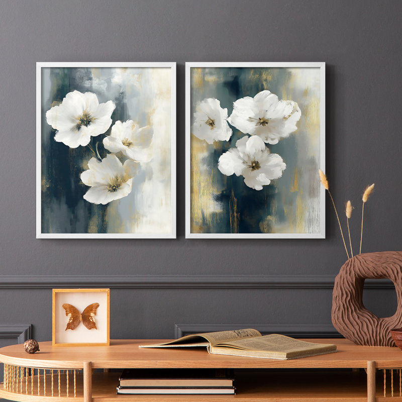 Série FLORAL - Impression encadrée de qualité supérieure - prêt à accrocher - aucun clou requis, Blanc, H 15 po x l 24 po