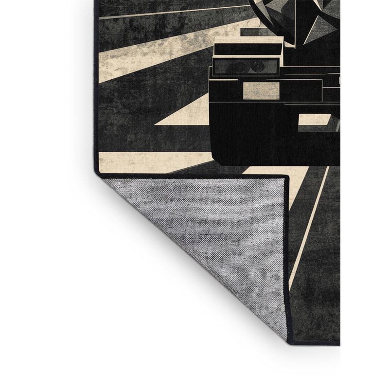 Machine Washable Potts Cement Mixer Truck Modern Geometric Rug in Gray – Black Binding, 3x5