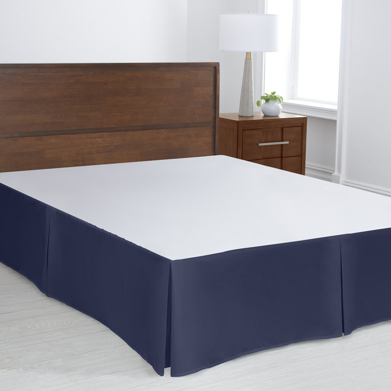 Cotton Blend Percale Bedskirt, Navy Pleated, Queen