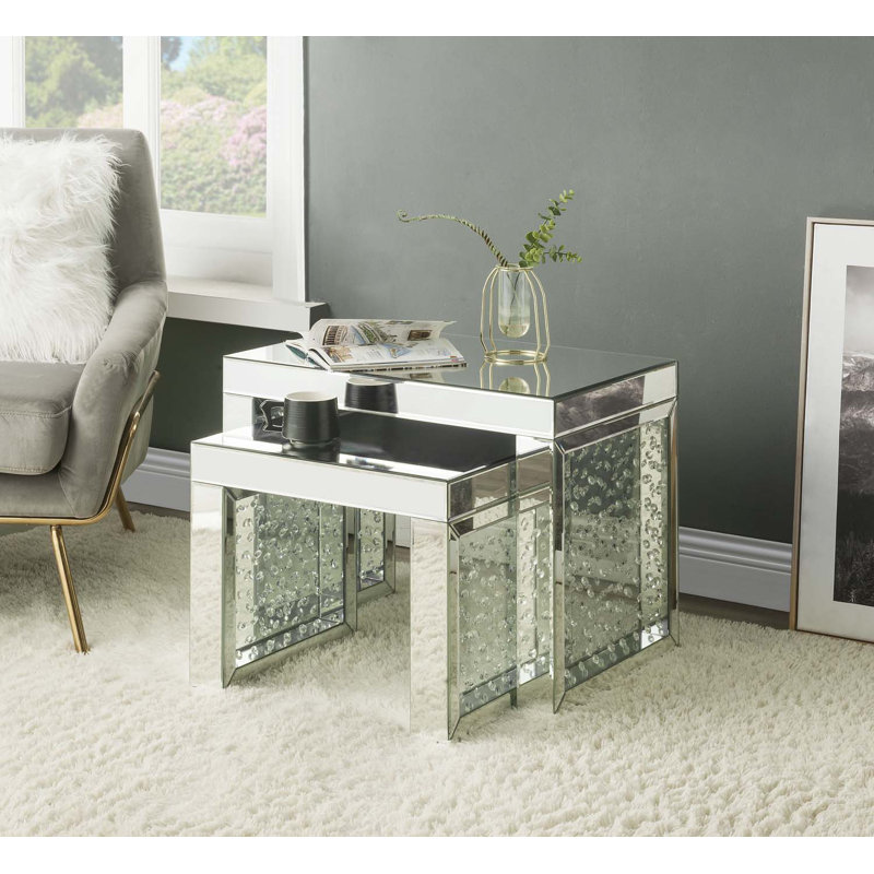 Table d'appoint en miroir Nysa, incrustation en miroir et faux cristaux, H 20 po x l 16 po x P 24 po 
