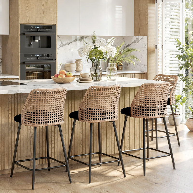 Upholstered Chenille Bar Stool, Black