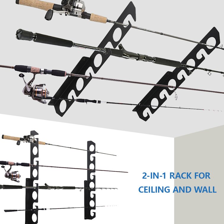 Fishing Pole Rack Wall Vertical Mount 7 Rod Storage Pine Wood Garage USA 
