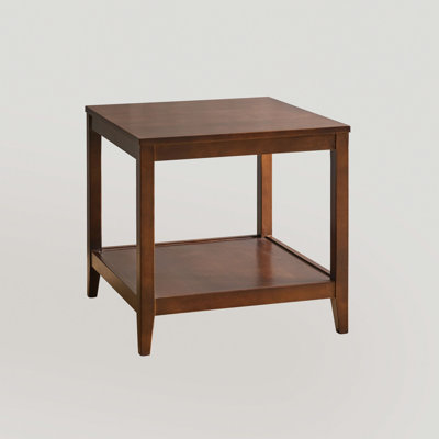 Solid Wood End Table, 2-Tier Square Side Table with Storage Shelf, Wooden Nightstand for Living Room Bedroom, Small Coffee Table