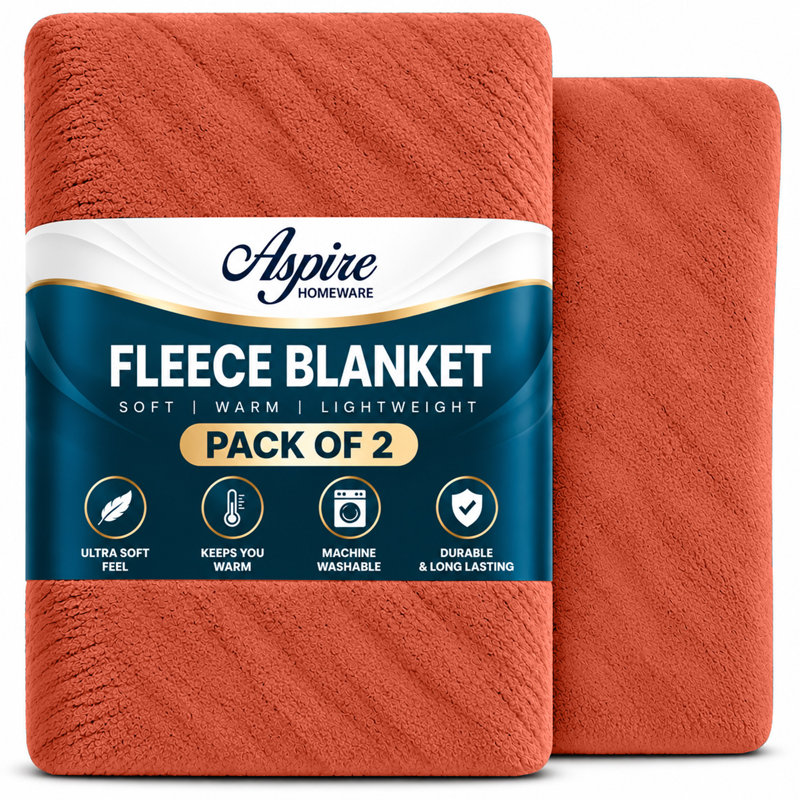 Aspire Homeware Rust Fleece Blanket, Single (130cm Width X 150cm Length)