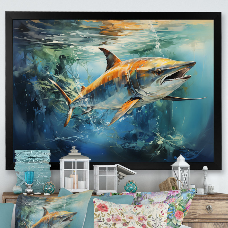 «Fishing Majestic Marlins IV», reproduction, Cadre simple noir, H 34 po x l 44 po x P 1,5 po