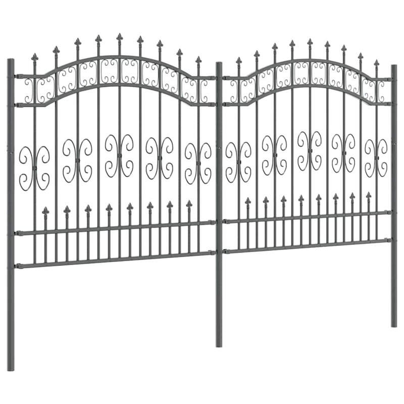 Vidaxl Garden Fence Powder-Coated Steel, Grey, 240cm H x 165cm W x 3.2cm D
