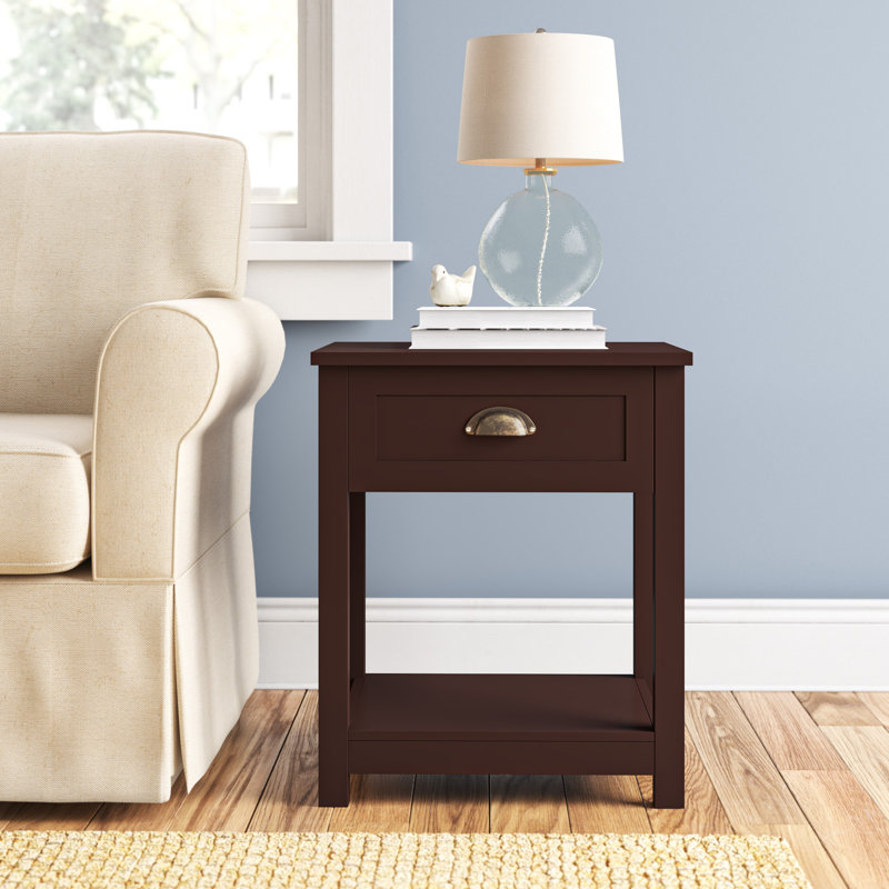 Kuan End Table with Drawer - Side Table with Storage Shelf - Classic Shaker-Style Wooden Nightstand