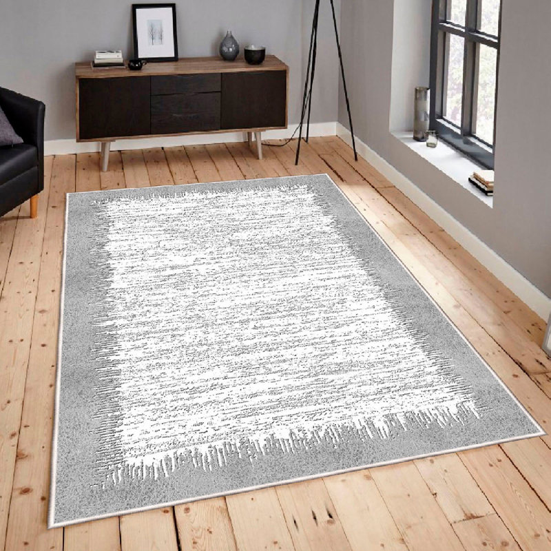 Wencil Premium Cotton Area Rug, 3.3 x 4.9 Feet | 100% Cotton, 1200 g/m² | Pile Height: 0.4 in, Total Thickness: 0.3 in | Antibacterial, Non-Slip PVC Underside, Machine Washable | Elegant Cream & Grey Design for Living Room & Bedroom