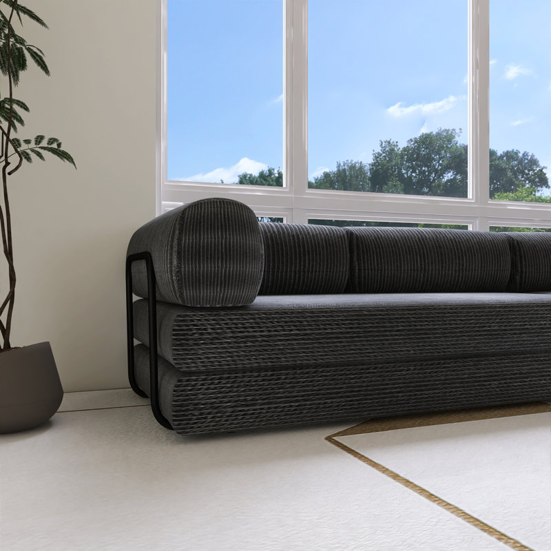 116.10'' Grey Polyester L-Shaped Modular Sofa Bed, Grey