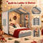 Structure de lit simple Ainsworth avec rideaux de tente enroulables, lit gigogne escamotable et tablette de rangement intégrée, lit de jeu en bois avec support à lattes-382722821