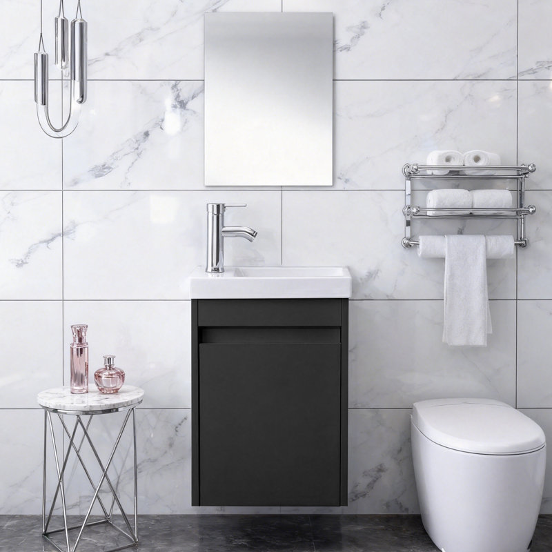 Ensemble de meuble-lavabo simple mural 16 po, Noir, noir, noir, noir