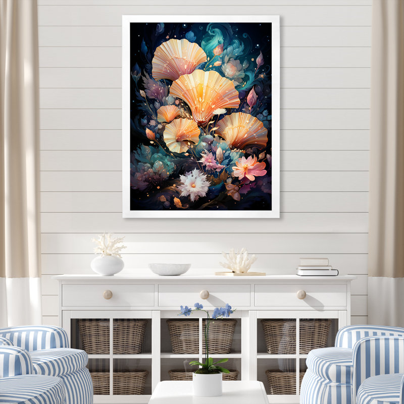 Coquillages dans une galaxie cosmique sur toile, H 32 po x l 16 po x P 1 po, Cadre simple blanc