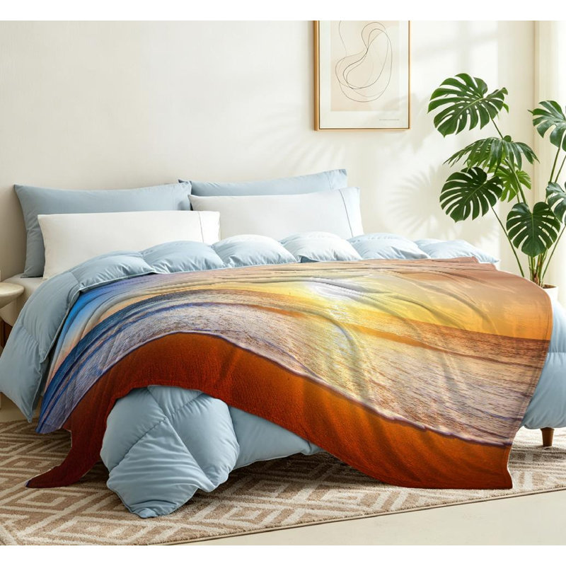 Jeté en flanelle transparente molletonnée, imprimé recto Sunset and Sea Beach, Throw 50" x 60"