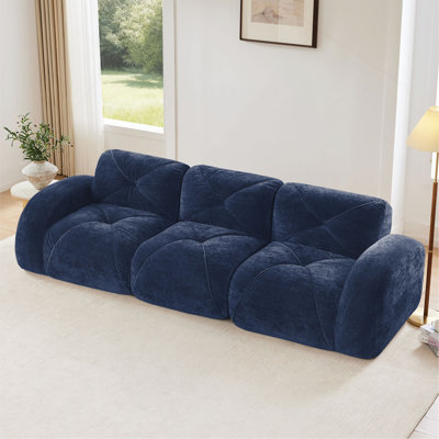 110''Boneless Sofa With Tufted,Soft Velvet  Fabric,Modular Sectional Sofa Couches,32D High Density Sponge,Anti-Slip Design,Ergonomic Design Bottom,No Assembly Required,For Study,Home Theater