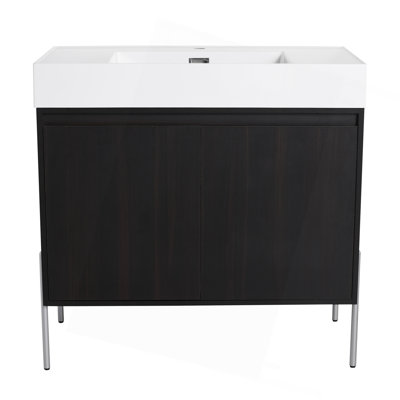 Meuble-lavabo sur pied 36 po avec lavabo en résine, armoire de rangement avec portes à fermeture douce 36 po
