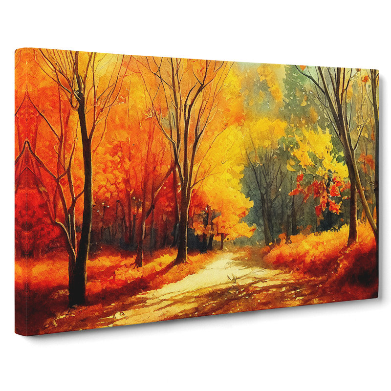 Watercolour Forest In Autumn Vol.5 - Wrapped Canvas Painting, 35cm H x 50cm W x 3cm D
