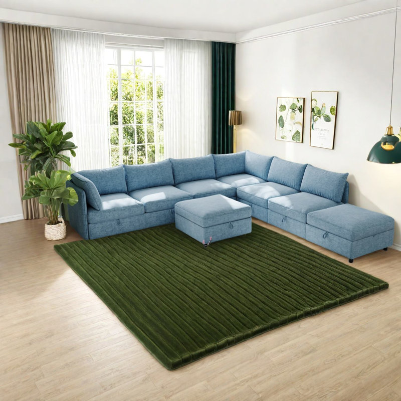 Spacieux modulaires modulaires, tissu chenille, bleu antique, pour un salon flexible