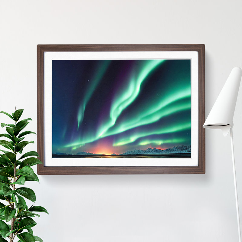 Hypnotic Aurora Borealis - Single Picture Frame Print, 34cm H x 46cm W x 2cm D, Walnut