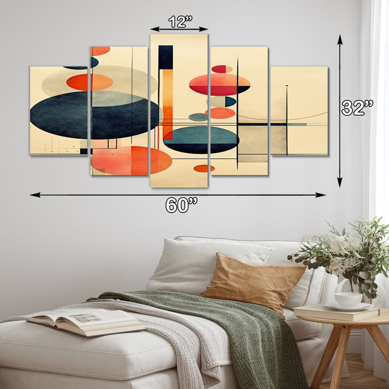Syncronicities Midcentury Elegant Retro Art VI - Modern Midcentury Wall Art Print - 5 Panels
