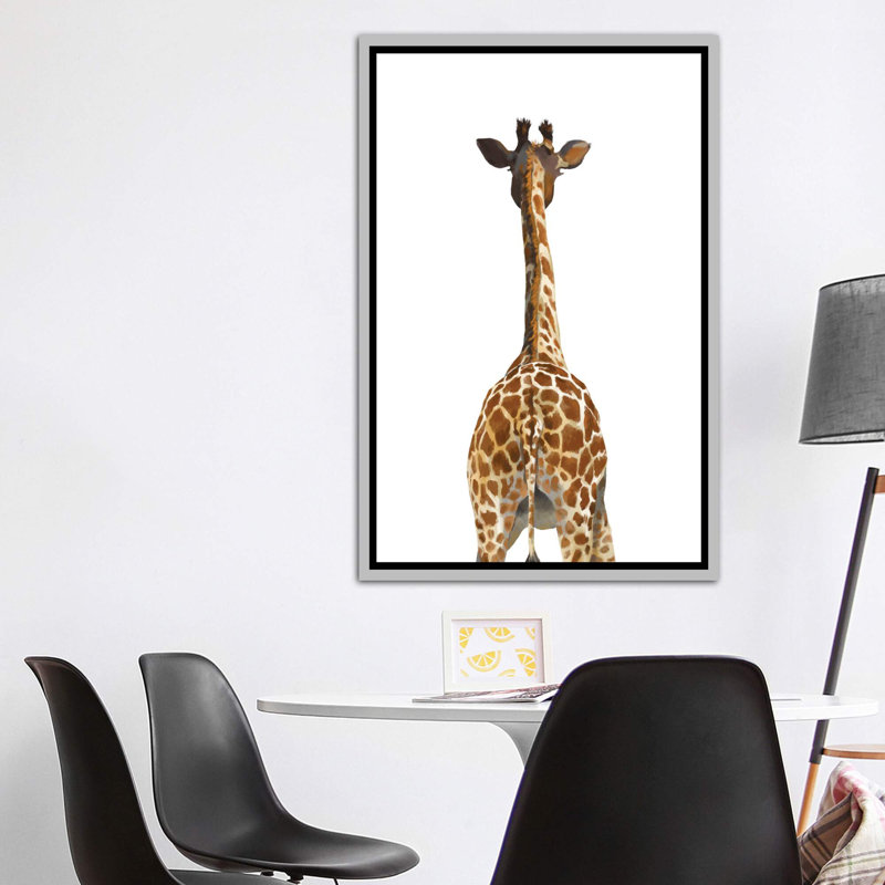 Art girafe bout à bout, H 60 po x l 40po x P 1,5 po, Toile avec cadre argenté